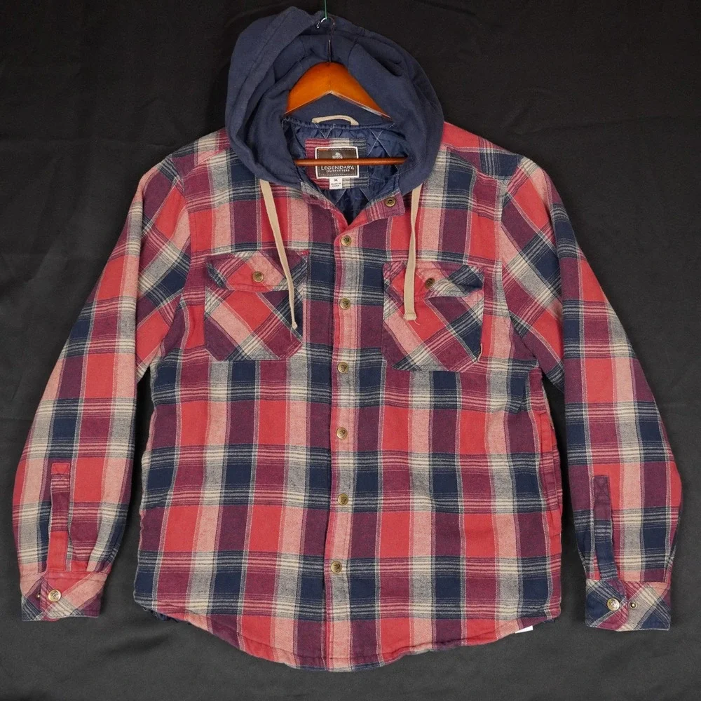 Legendary Whitetails Outfitters Mens M Flannel Hoodie Jacket Snap Red Plaid